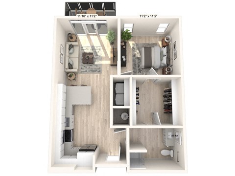 Floor plan for 1 bed, 1 bath, 701 sqft
